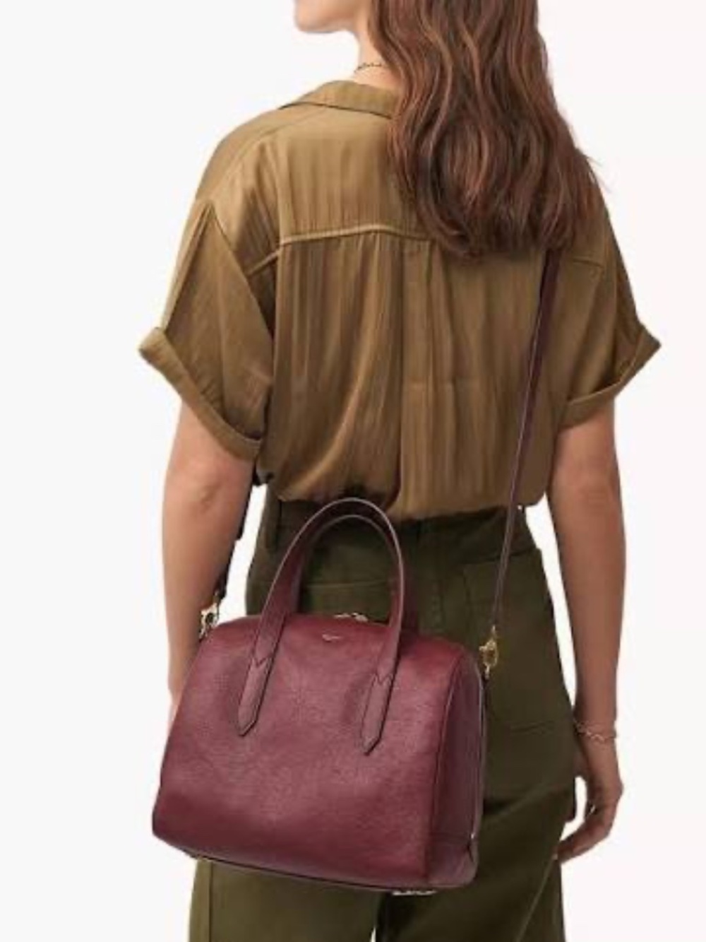 Fossil Wine Maroon Burgundy Leather Crossbody Sydney Satchel